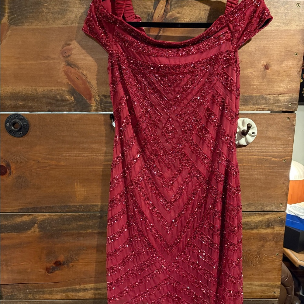 Adrianna Papell Burgundy Sequined Prom Dress